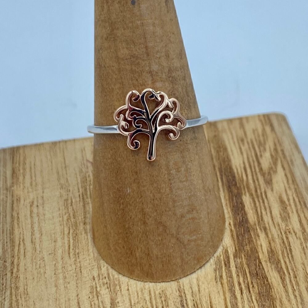 Tree Of Life Two-Tone Sterling Silver Ring Size 6,7,8